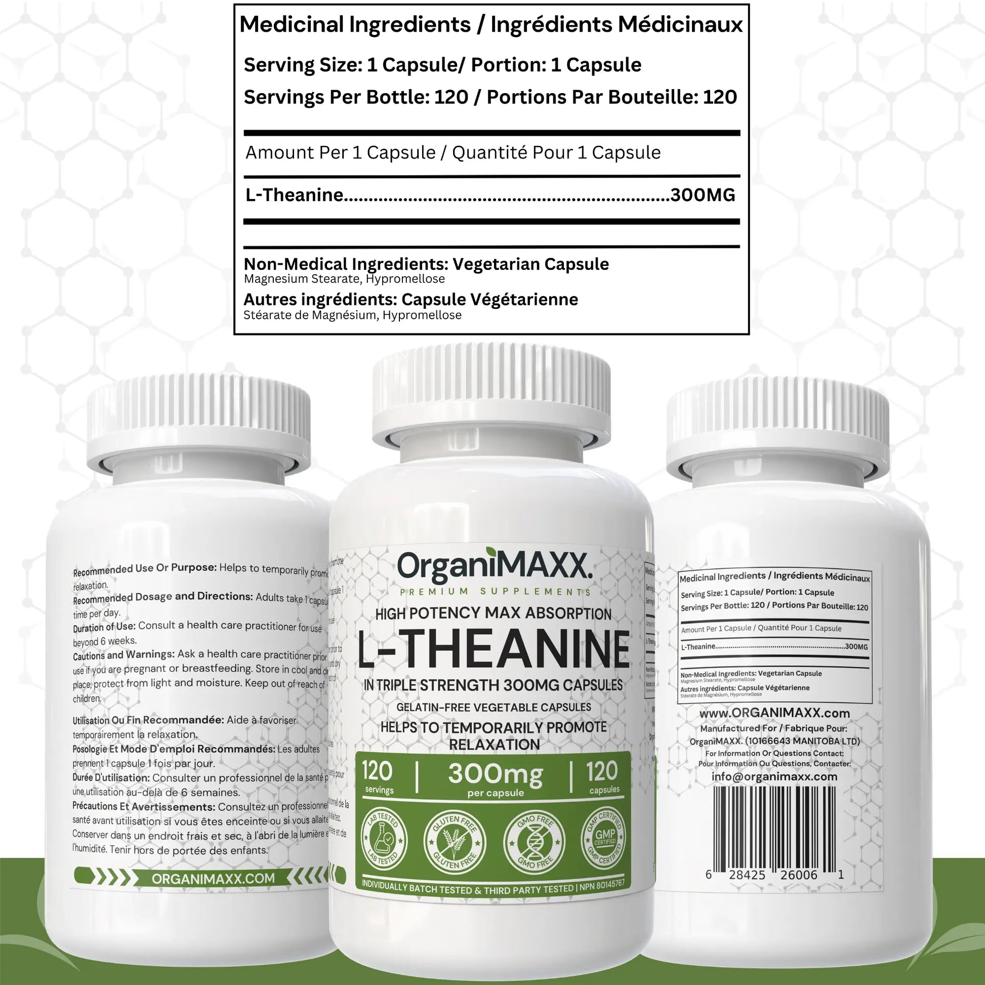 OrganiMAXX L-Theanine Extra Strength 300 MG Capsules OrganiMAXX.