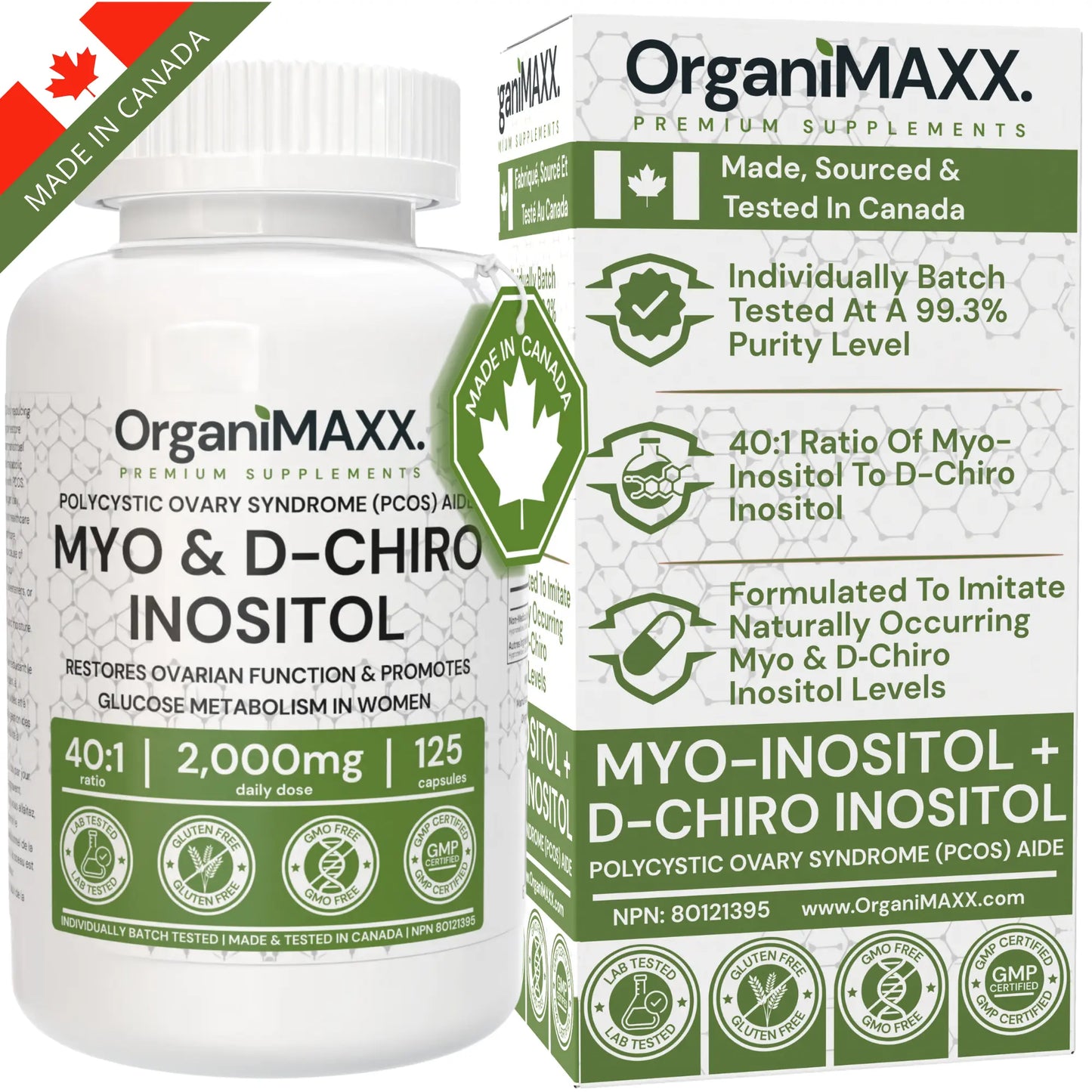 OrganiMAXX Myo Inositol & D Chiro Inositol PCOS Supplement For Women OrganiMAXX.