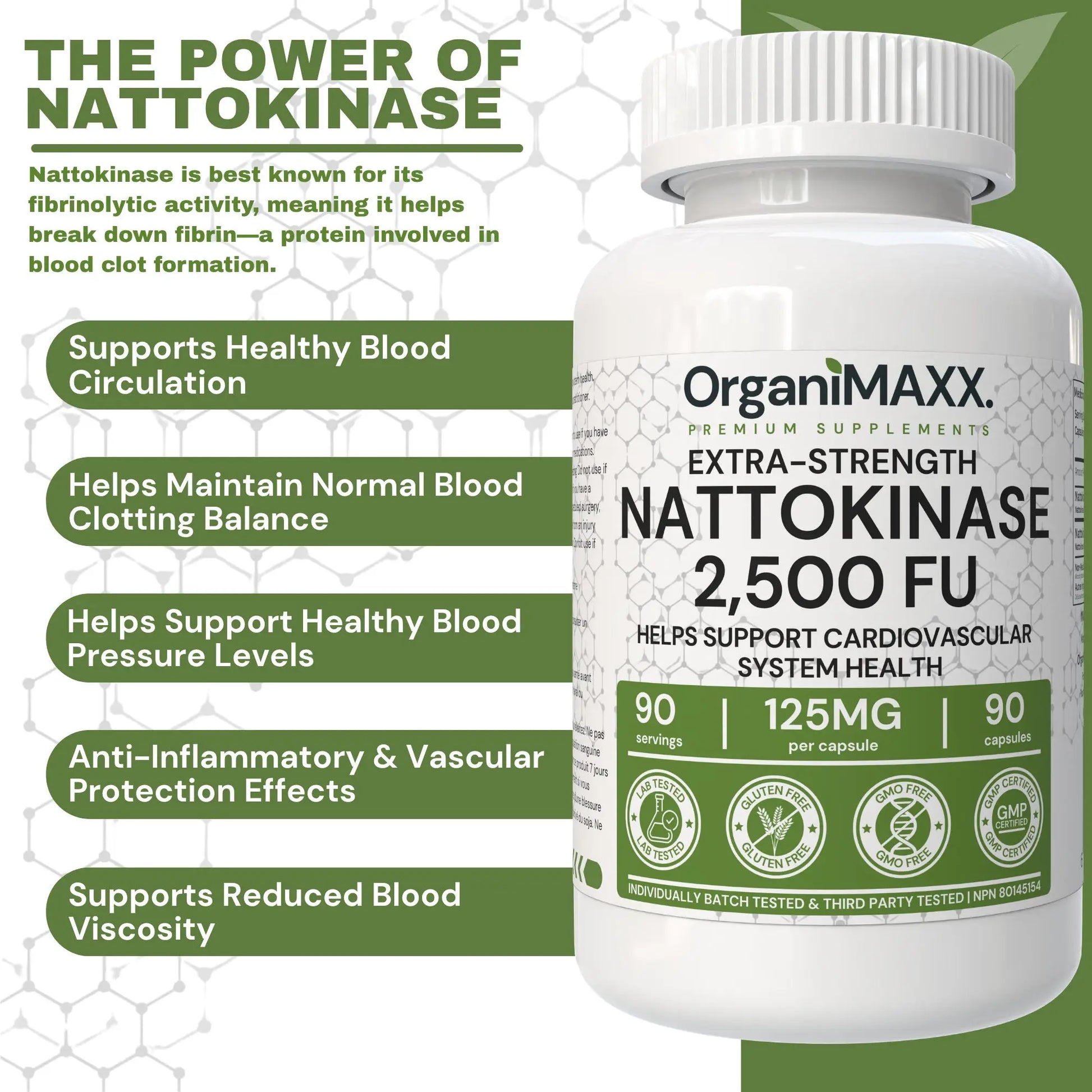 OrganiMAXX Nattokinase Extra Strength 125 MG Capsules OrganiMAXX.