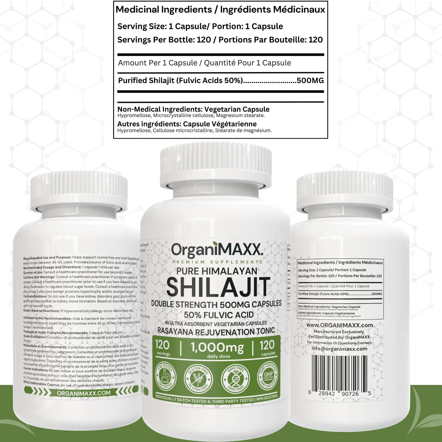 OrganiMAXX Pure Himalayan Shilajit Double Dose Capsules - 120 Count OrganiMAXX.