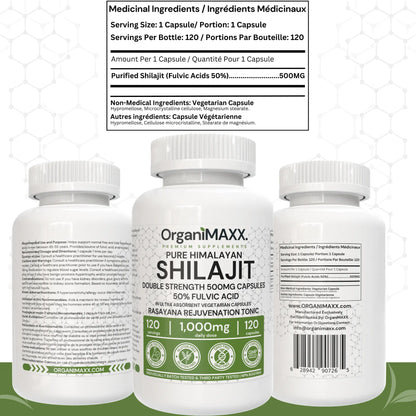 OrganiMAXX Pure Himalayan Shilajit Double Dose Capsules - 120 Count OrganiMAXX.