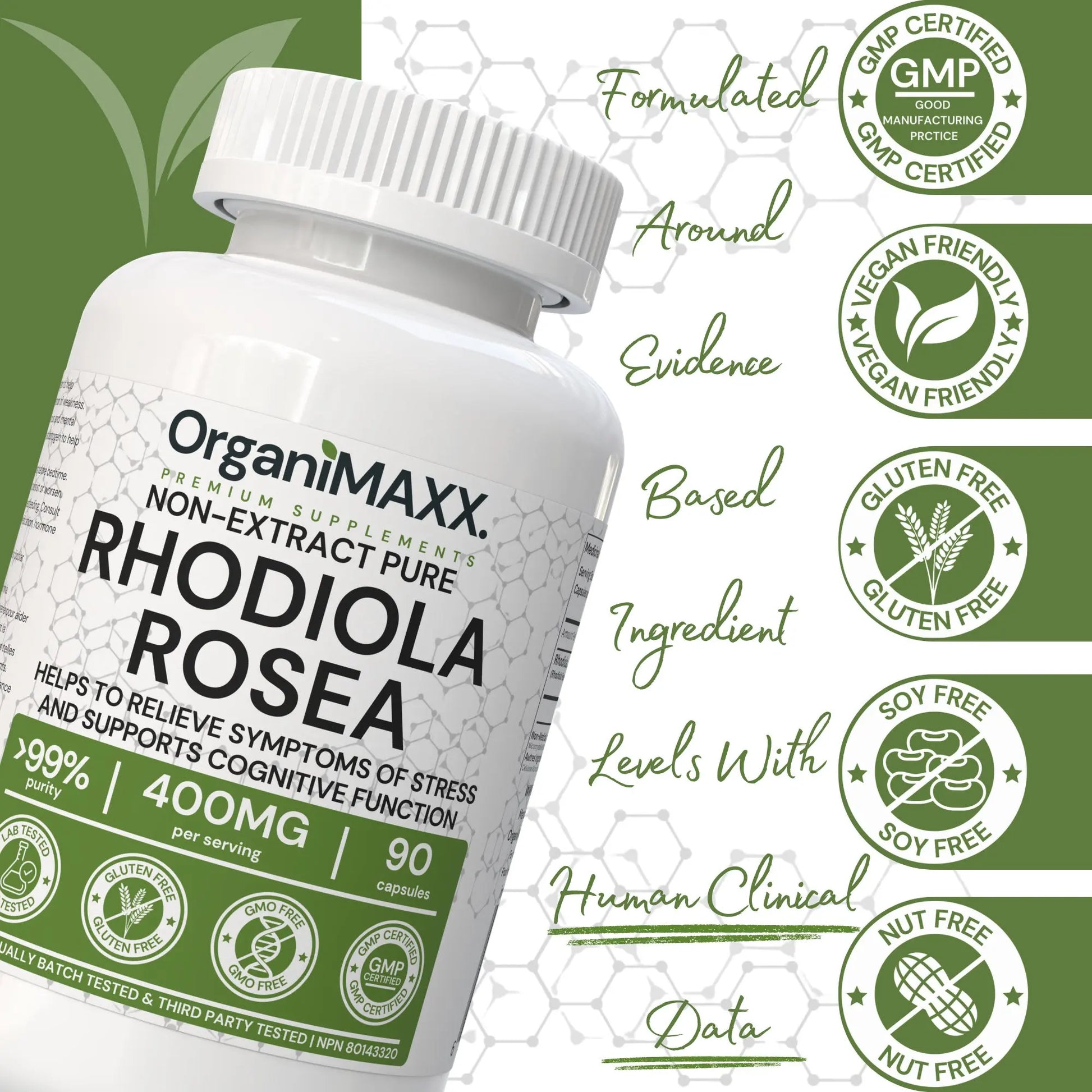 OrganiMAXX Certified Organic Rhodiola Rosea Capsules 400 MG OrganiMAXX.