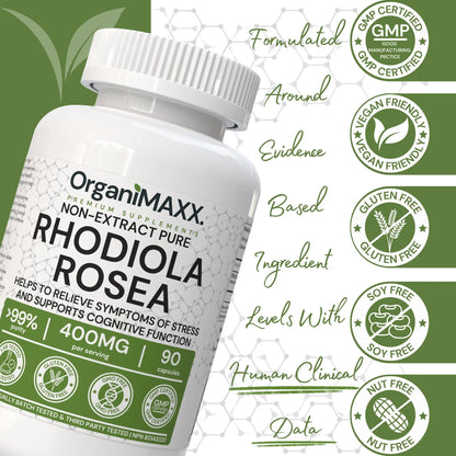 OrganiMAXX Certified Organic Rhodiola Rosea Capsules 400 MG OrganiMAXX.