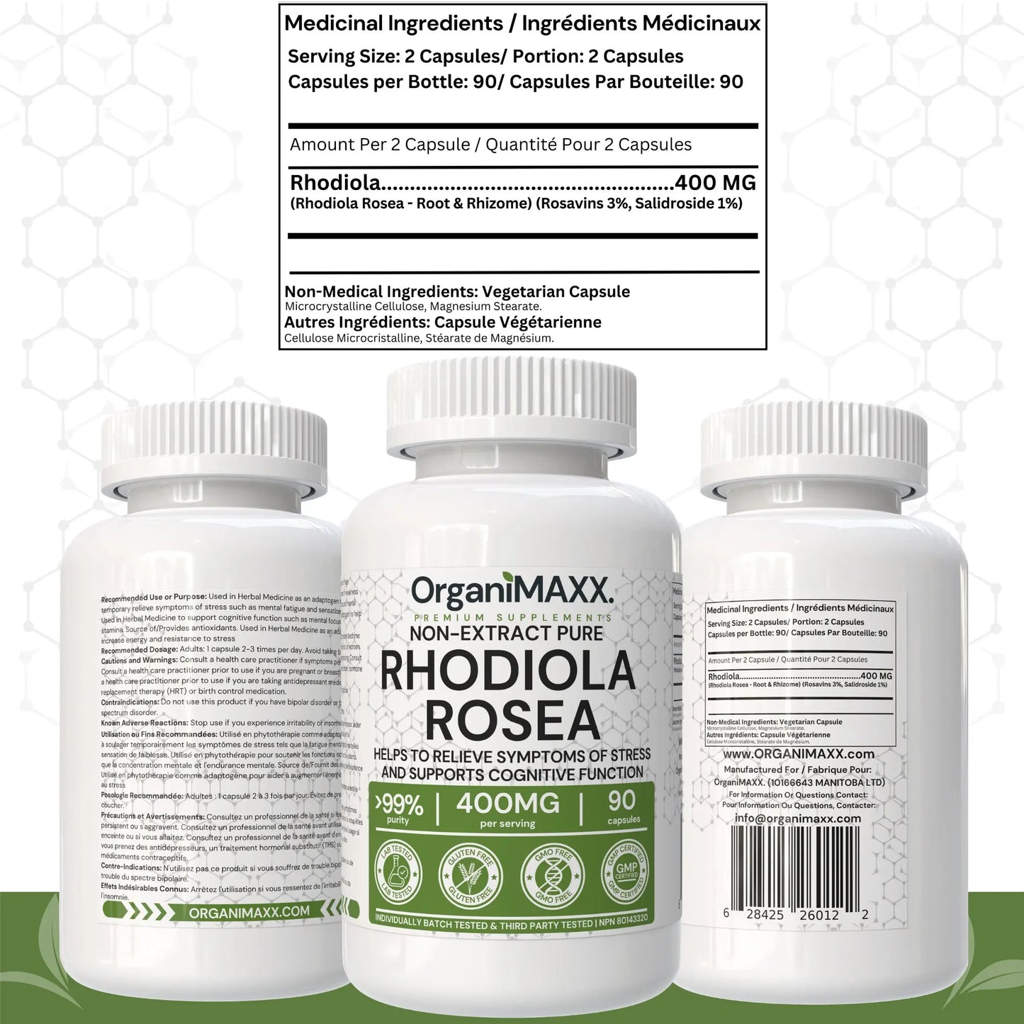 OrganiMAXX Certified Organic Rhodiola Rosea Capsules 400 MG OrganiMAXX.