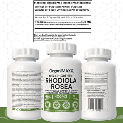 OrganiMAXX Certified Organic Rhodiola Rosea Capsules 400 MG OrganiMAXX.