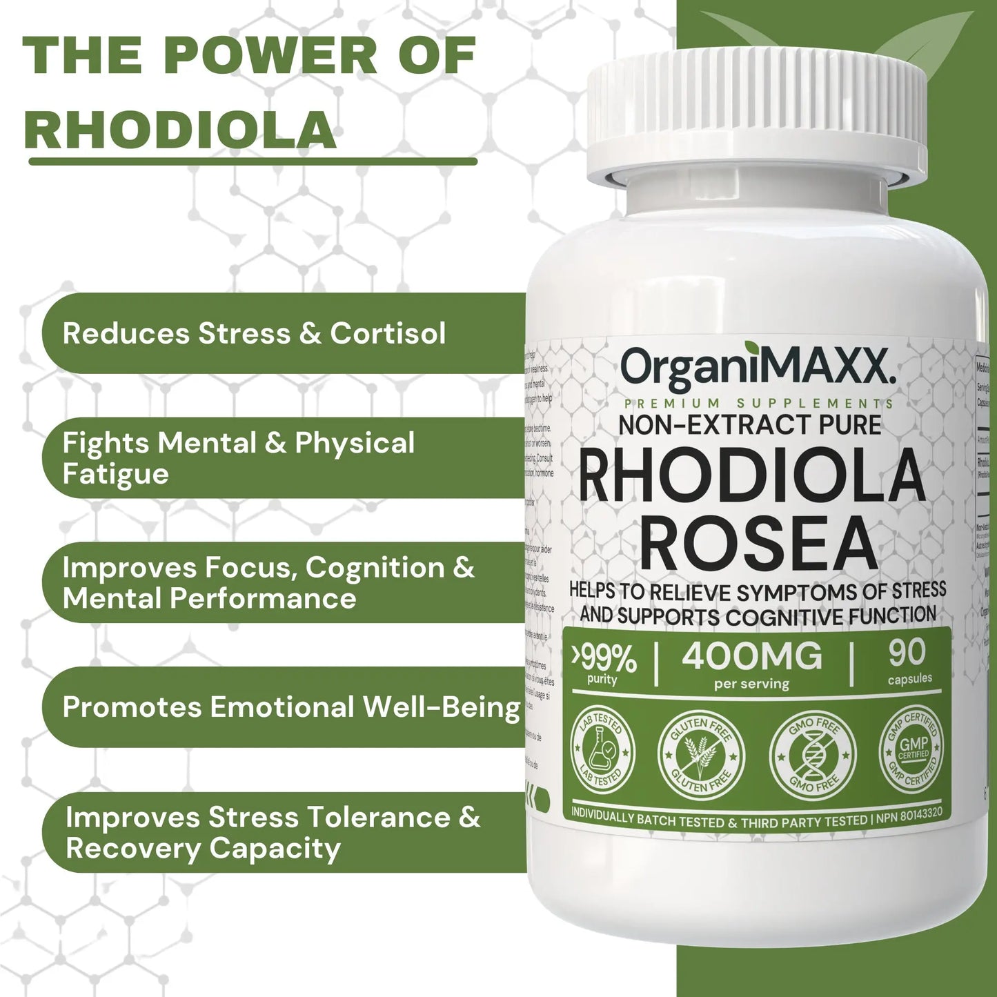 OrganiMAXX Certified Organic Rhodiola Rosea Capsules 400 MG OrganiMAXX.