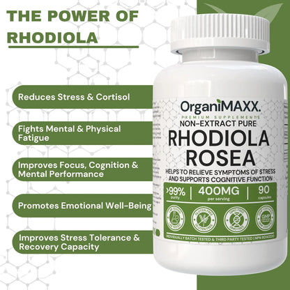 OrganiMAXX Certified Organic Rhodiola Rosea Capsules 400 MG OrganiMAXX.