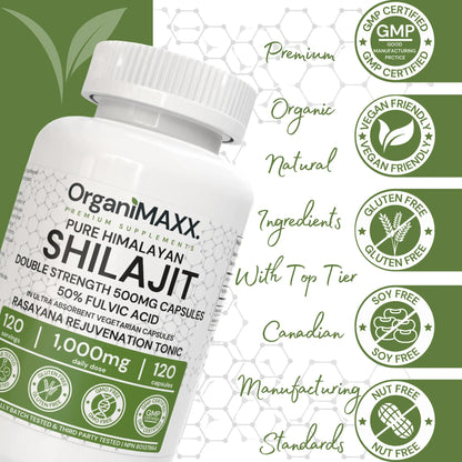 OrganiMAXX Pure Himalayan Shilajit Double Dose Capsules - 120 Count OrganiMAXX.