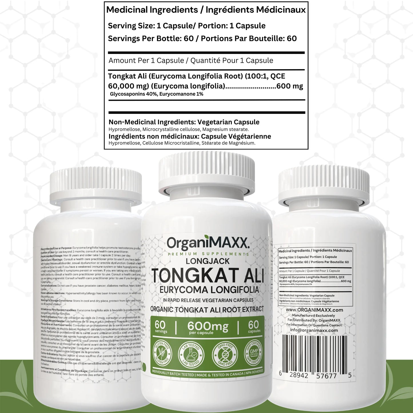 OrganiMAXX Tongkat Ali 600 MG Capsules - 60 Count OrganiMAXX.
