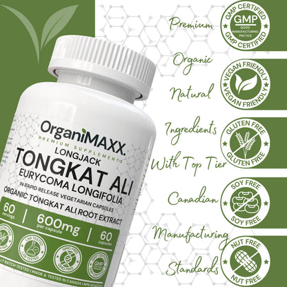 OrganiMAXX Tongkat Ali 600 MG Capsules - 60 Count OrganiMAXX.